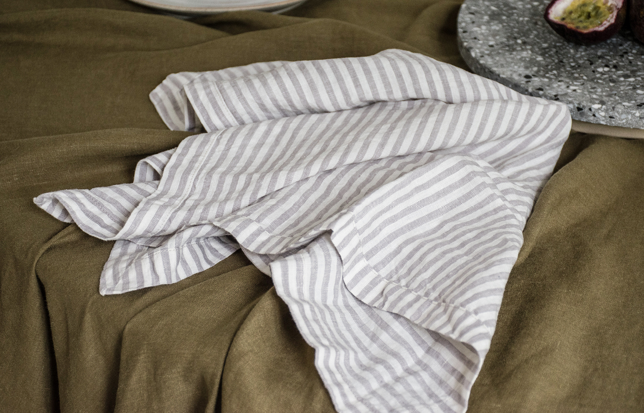 Soft Grey Stripe French linen napkins